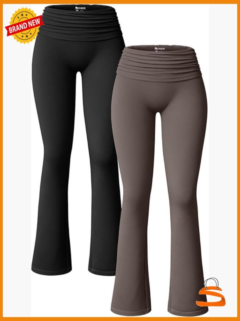 2 Piece Flared Pants Ribbed Fold Over Kick Ruched Stretch High Waist Casual